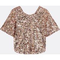 Sequin Short Sleeve Top with Crew Neck