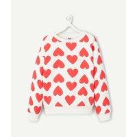 Heart Print Sweatshirt with Crew Neck