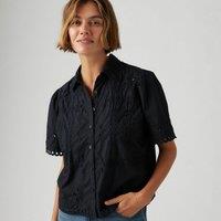 Openwork Mandarin Collar Blouse