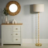 Wooden Bobbin Floor Lamp with Linen Shade