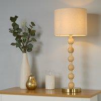 Wooden Bobbin Table Lamp with Linen Shade