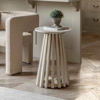 Savoy Round Slatted Wood & Marble Side Table