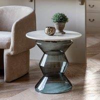 Temple Glass and Marble Pedestal Side Table