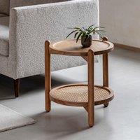 Chico Round Side Table with Rattan Shelf