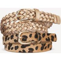 Pack of 2 Belts, Plaited/Leopard Print