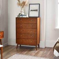 Elijah Retro Ash Wood Tallboy Chest of 5 Drawers