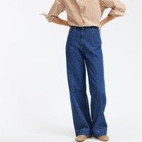 Wide Leg Jeans with Stitching Details and High Waist