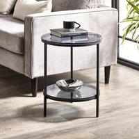 Dallas Smoked Glass Round Side Table with Shelf