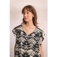 Printed V-Neck Blouse with Short Sleeves