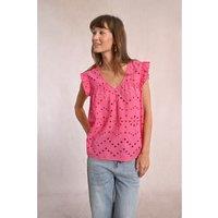 Short Sleeve Embroidered Blouse with V-Neck