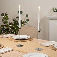 Set of 2 Silver Candle Holders 22cm