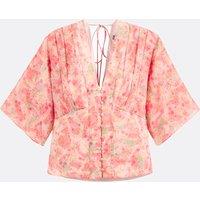 Printed V-Neck Blouse with 3/4 Length Sleeves