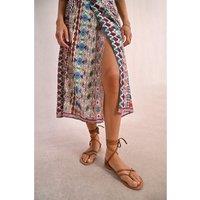 Printed Mid-Length Skirt with Wrapover Effect