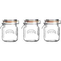 Set of 3 Clip Top Square Jars, 1L