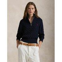 Cable Knit Jumper with Zip Neck and Long Sleeves