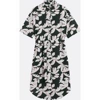 Printed Maxi Shirt Dress with Elbow-Length Sleeves