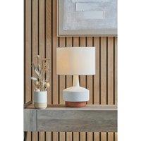 White and Wood Effect Textured Ceramic Table Lamp