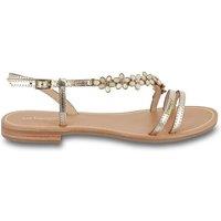 Hofella Leather Flat Sandals with Beaded Embellishment