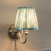 Brushed Chrome Plug In Wall Light with Blue Gathered Shade