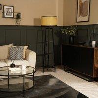 Matt Black 3 Tier Shelf Floor Lamp with Black Trim Cane Shade