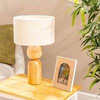 Oak Turned Table Lamp with Boucle Shade