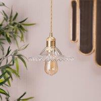 Brushed Gold Pendant Light with Clear Frilled Glass Shade