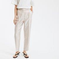 Wide Leg Trousers with Pleats, Satin Finish