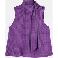 Checked Sleeveless Shirt with High Neck