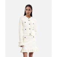 Long Sleeve Buttoned Cardigan with Ruffle Detail