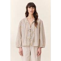 Carsa Striped Blouse with Long Sleeves and Tie Fastening
