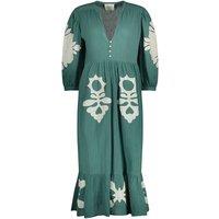 V-Neck Midi Dress with 3/4 Length Sleeves and Embroidery, Roza