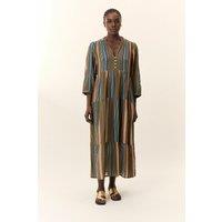 Rozela Striped Midi Dress with 3/4 Length Sleeves