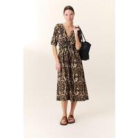 Midi Wrapover Dress, Leopard Print, Rala Savane