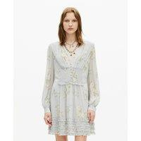 Floral Printed Mini Dress with V-Neck and Long Sleeves