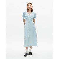 V-Neck Midi Dress, Fluid and Flared with Short Sleeves