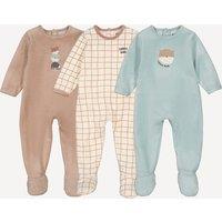 Pack of 3 Sleepsuits in Check/Animal Print Velour