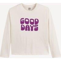 Slogan Print T-Shirt with Long Sleeves
