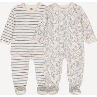 1-Piece Velours Pyjamas with Stripes and Animals in Set of 2