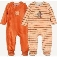 Set of 2 Babygrow Pyjamas in Velour with Stripes and Bunny Print