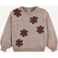 Fine Knit Jumper with Crew Neck and Floral Motif