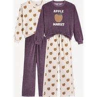 Set of 2 Pyjamas in Velour with Apple Print