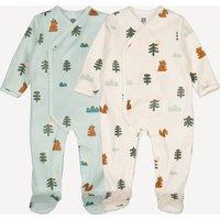 Pack of 2 Sleepsuits in Velour, Fir Tree/Bear Print