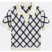 Short-Sleeved Crochet Polo Shirt, PERISOL