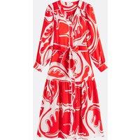 Flowy V-Neck Printed Dress with Belt, CINDIA