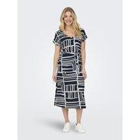 Printed Midi-Length Dress with Belted Waistband