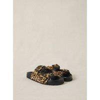 Flat Mules with Buckles in Leopard Print Leather CORA