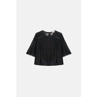 Ingrid Embroidered Blouse with Crew Neck and Short Sleeves
