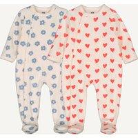 Pack of 2 Babygrow Pyjamas in Velour with Hearts and Flowers