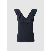 V-Neck, Ruffled, Ribbed T-Shirt