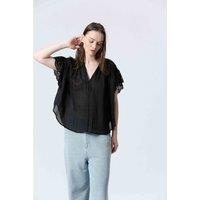 Short-Sleeved Blouse with Lace Inset